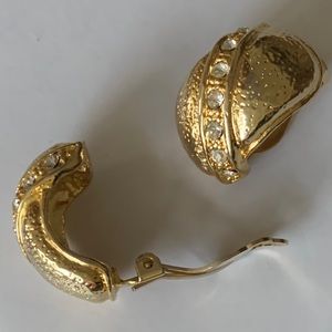 Vintage Diagonal Rhinestone Clip-on Earrings
